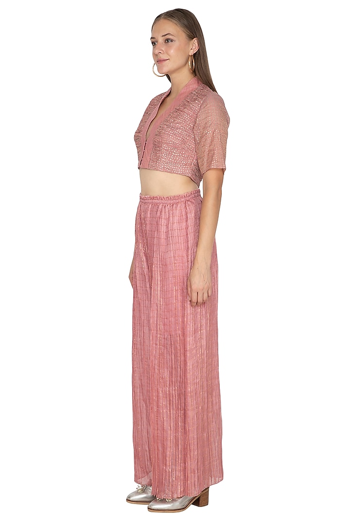 Blush Pink Kota Silk Blouse by Urvashi Kaur at Pernia's Pop Up Shop