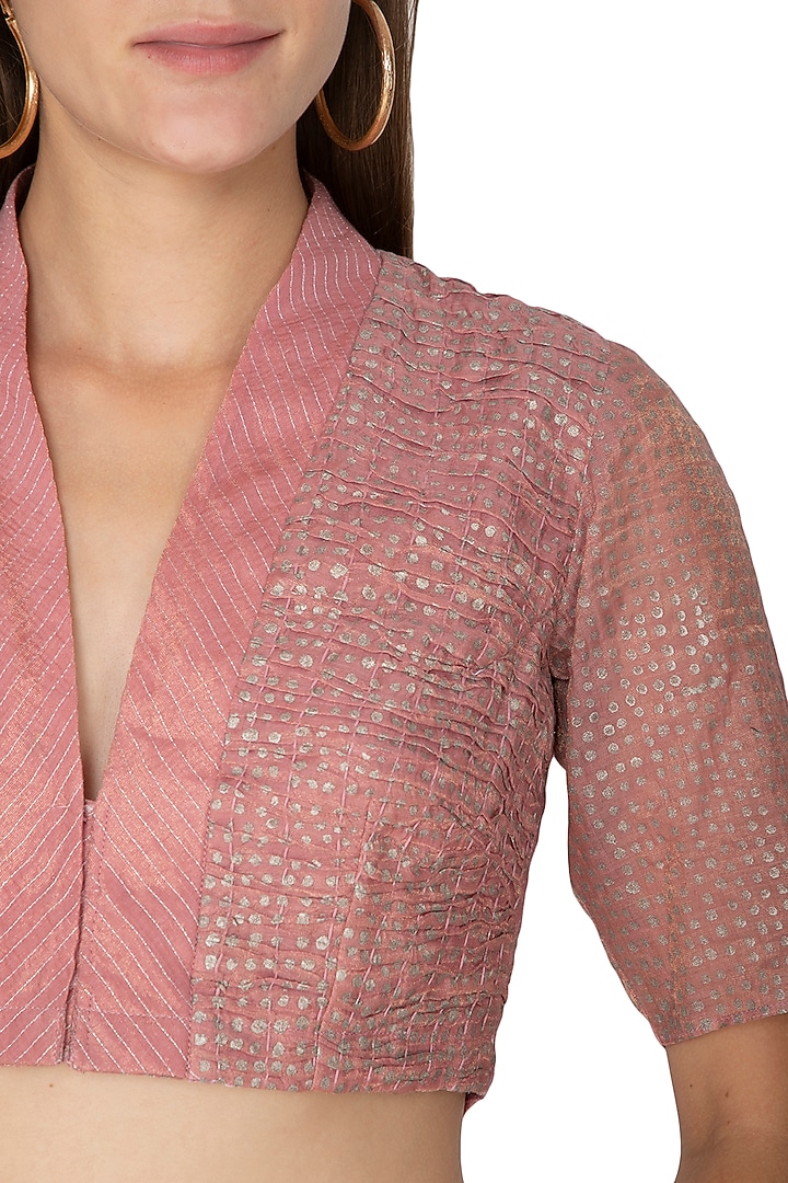 Blush Pink Kota Silk Blouse by Urvashi Kaur at Pernia's Pop Up Shop