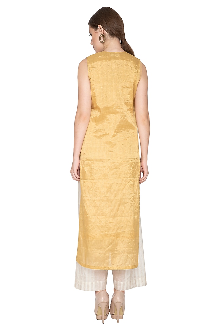 Golden Sleeveless Tissue Silk Tunic by Urvashi Kaur at Pernia's Pop Up Shop