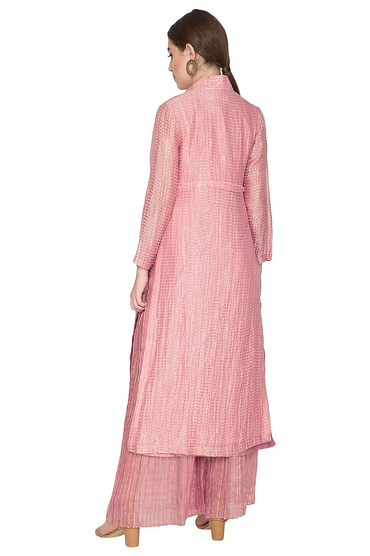 Pink Tissue Zari Embellished Jacket by Urvashi Kaur at Pernia's Pop Up Shop