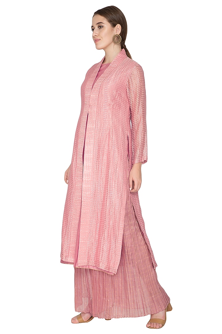 Pink Tissue Zari Embellished Jacket by Urvashi Kaur at Pernia's Pop Up Shop