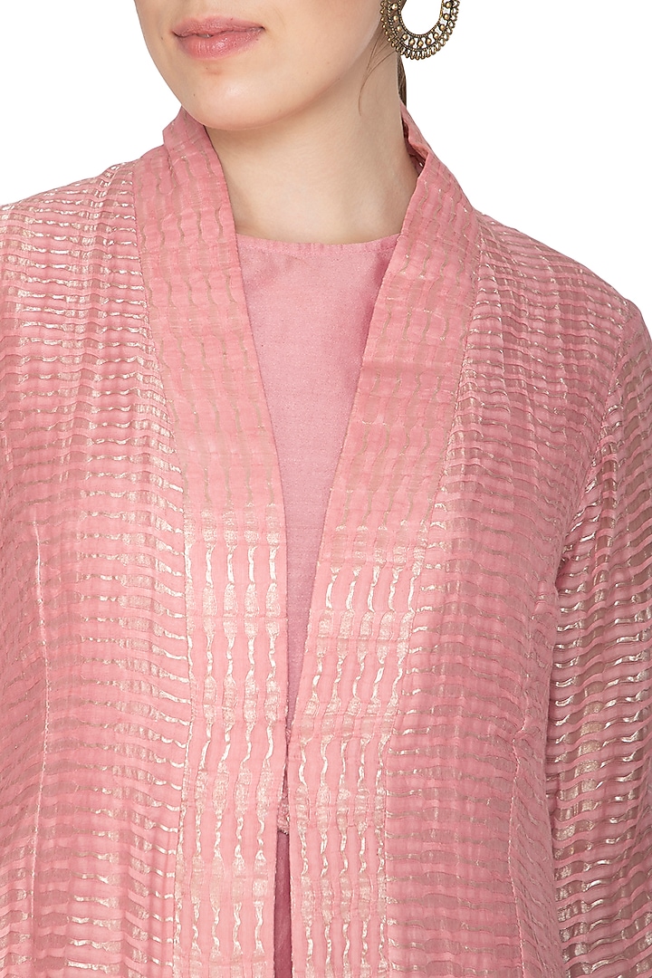 Pink Tissue Zari Embellished Jacket by Urvashi Kaur at Pernia's Pop Up Shop