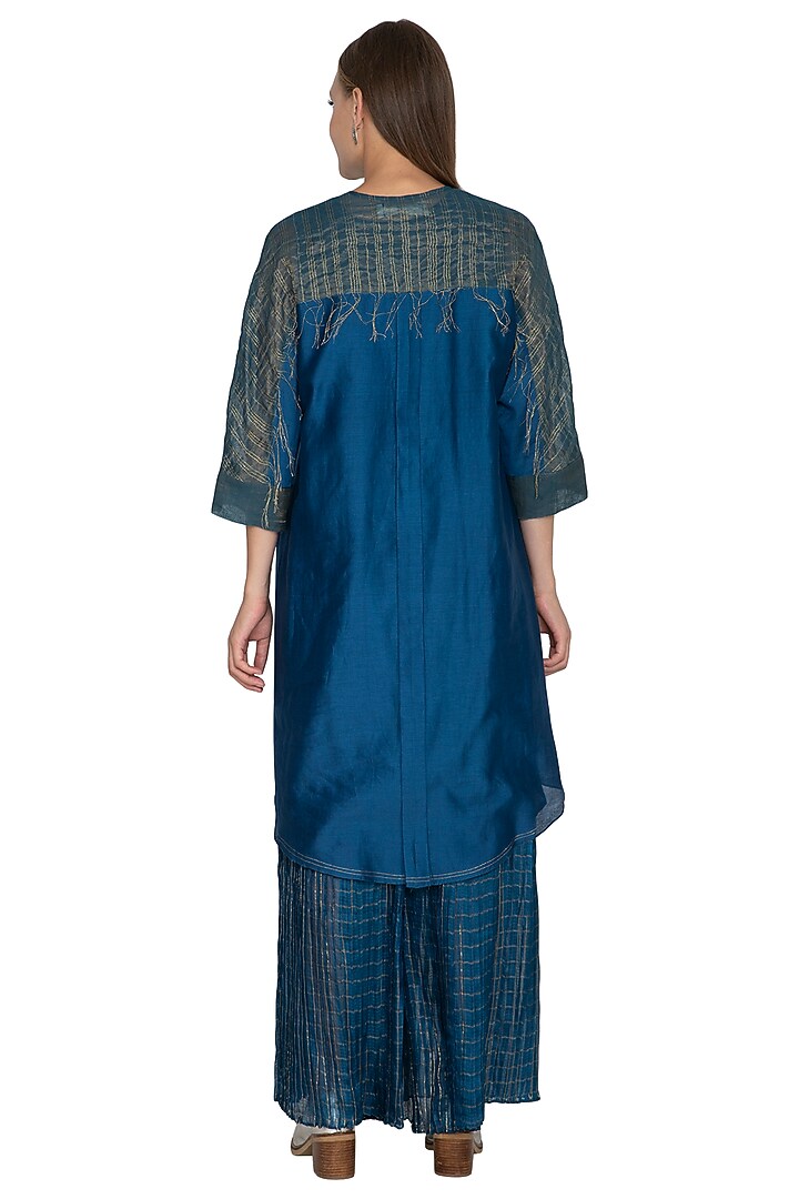 Blue Pleated Palazzo Pants by Urvashi Kaur at Pernia's Pop Up Shop