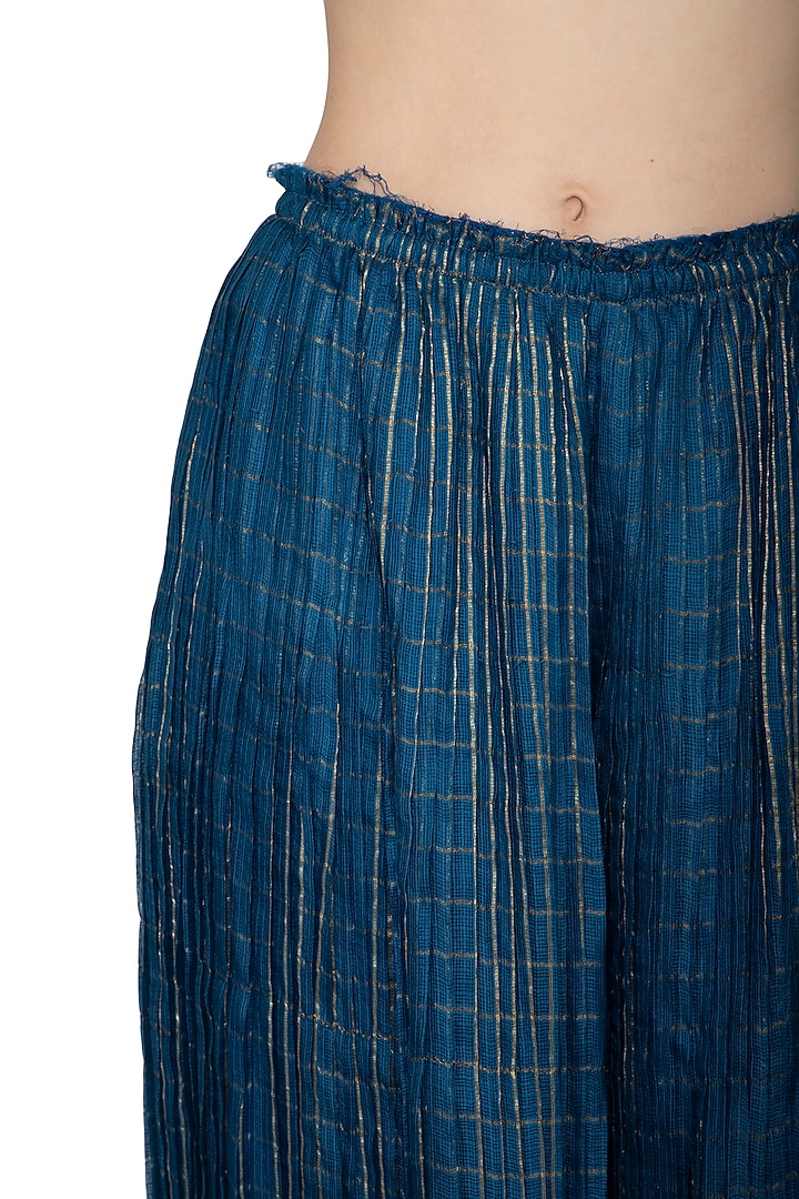 Blue Pleated Palazzo Pants by Urvashi Kaur at Pernia's Pop Up Shop