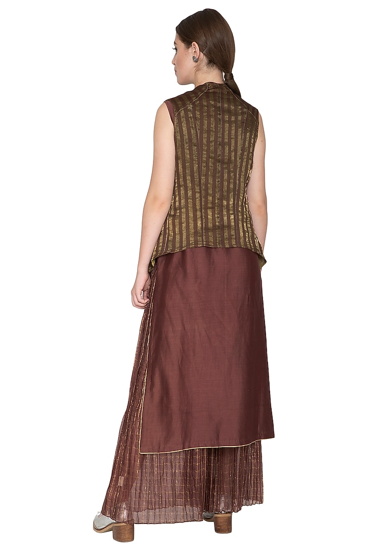 Brown & Golden Reversible Jacket by Urvashi Kaur at Pernia's Pop Up Shop
