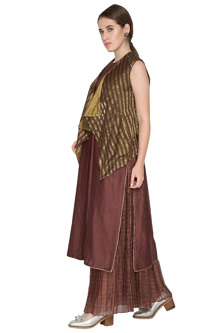 Brown & Golden Reversible Jacket by Urvashi Kaur at Pernia's Pop Up Shop