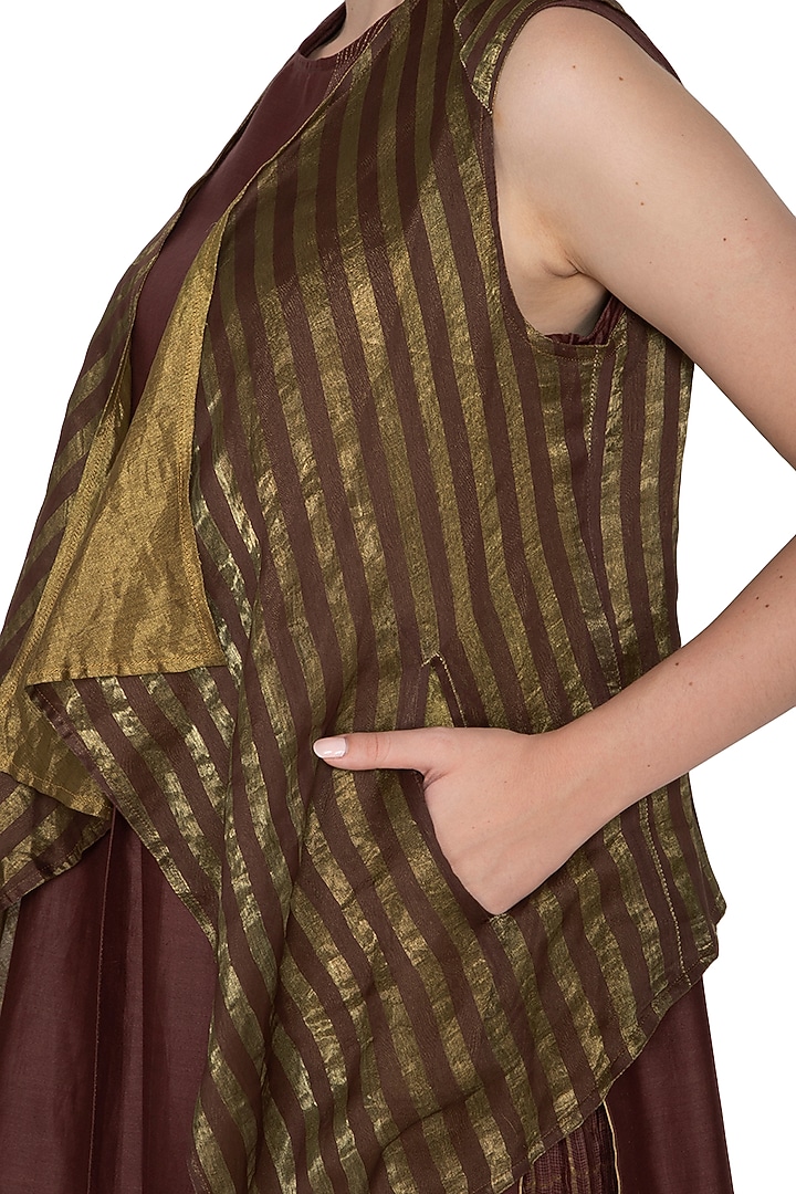 Brown & Golden Reversible Jacket by Urvashi Kaur at Pernia's Pop Up Shop
