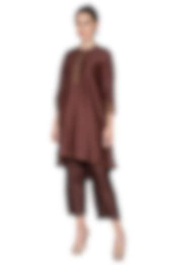 Brown Embellished Chanderi Silk Pants by Urvashi Kaur at Pernia's Pop Up Shop