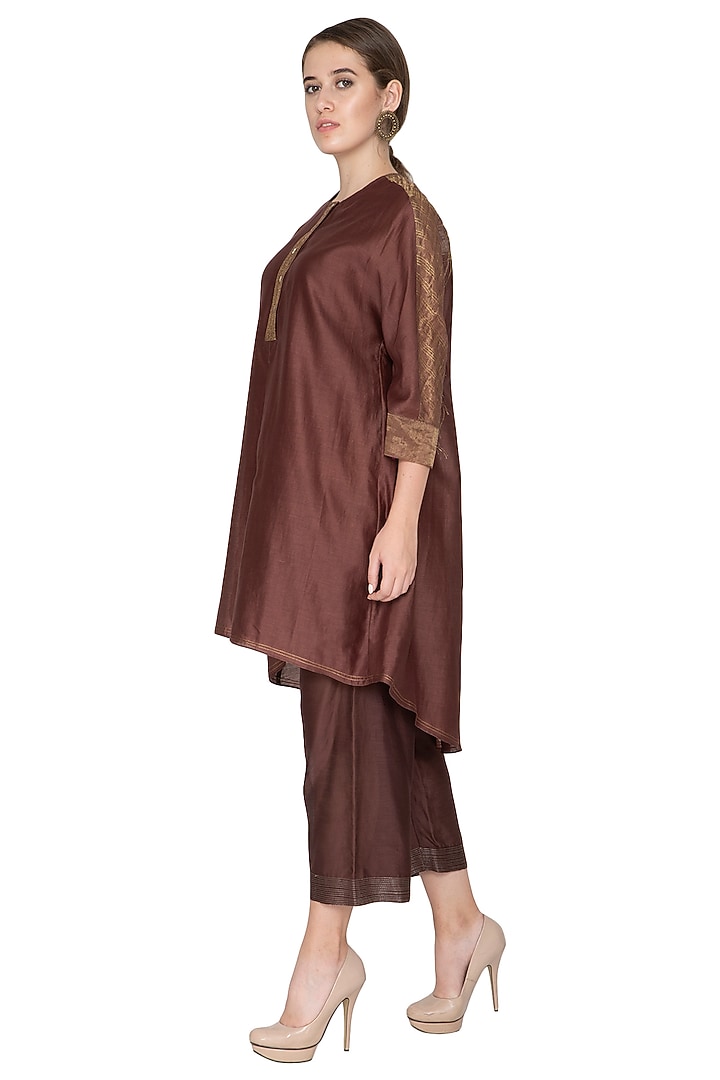 Brown Embellished Chanderi Silk Pants by Urvashi Kaur at Pernia's Pop Up Shop