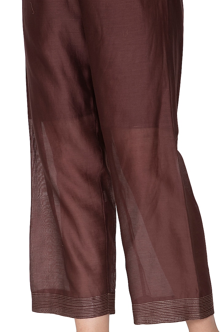 Brown Embellished Chanderi Silk Pants by Urvashi Kaur at Pernia's Pop Up Shop