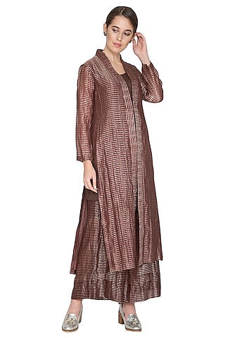 Chocolate Brown Embellished Jacket by Urvashi Kaur
