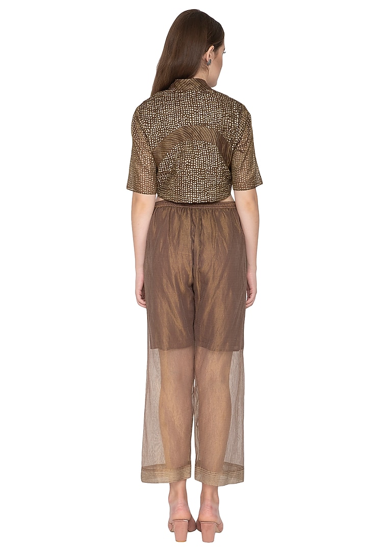 Brown Kota Silk Woven Blouse by Urvashi Kaur at Pernia's Pop Up Shop