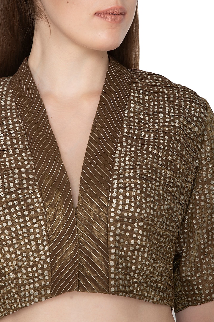 Brown Kota Silk Woven Blouse by Urvashi Kaur at Pernia's Pop Up Shop