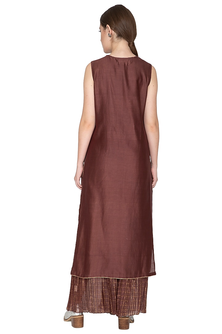 Chocolate Brown Striped Pleated Pants by Urvashi Kaur at Pernia's Pop Up Shop