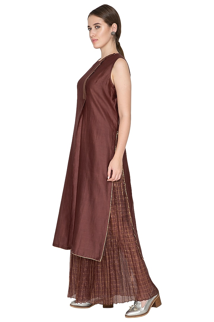 Chocolate Brown Striped Pleated Pants by Urvashi Kaur at Pernia's Pop Up Shop