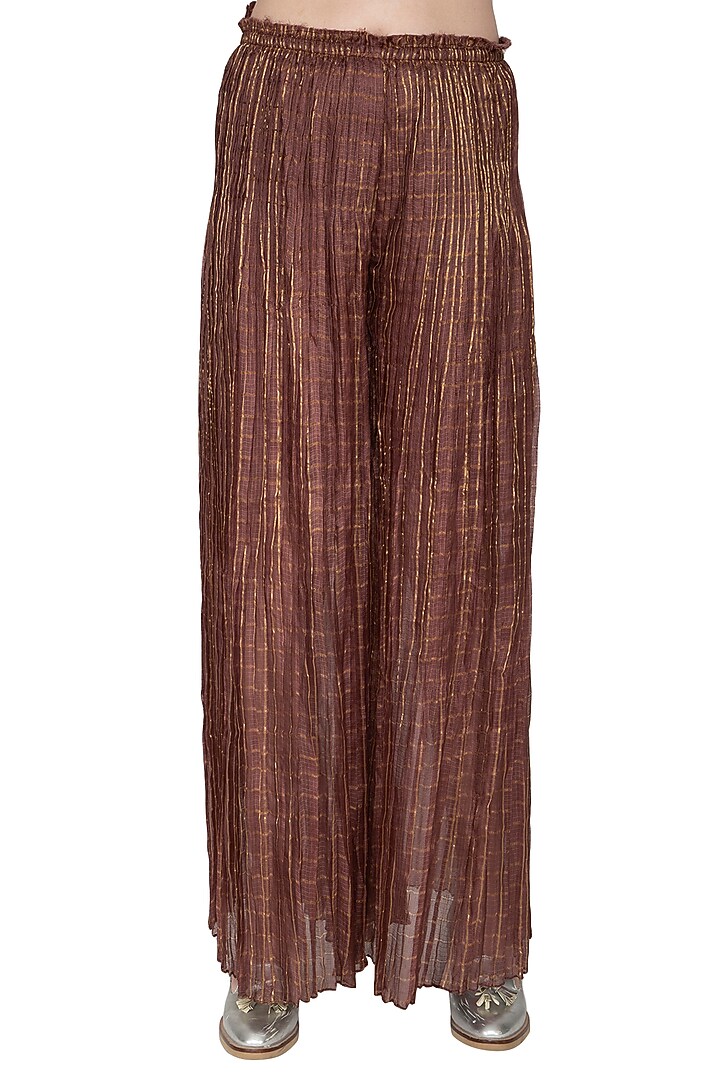 Chocolate Brown Striped Pleated Pants by Urvashi Kaur at Pernia's Pop Up Shop