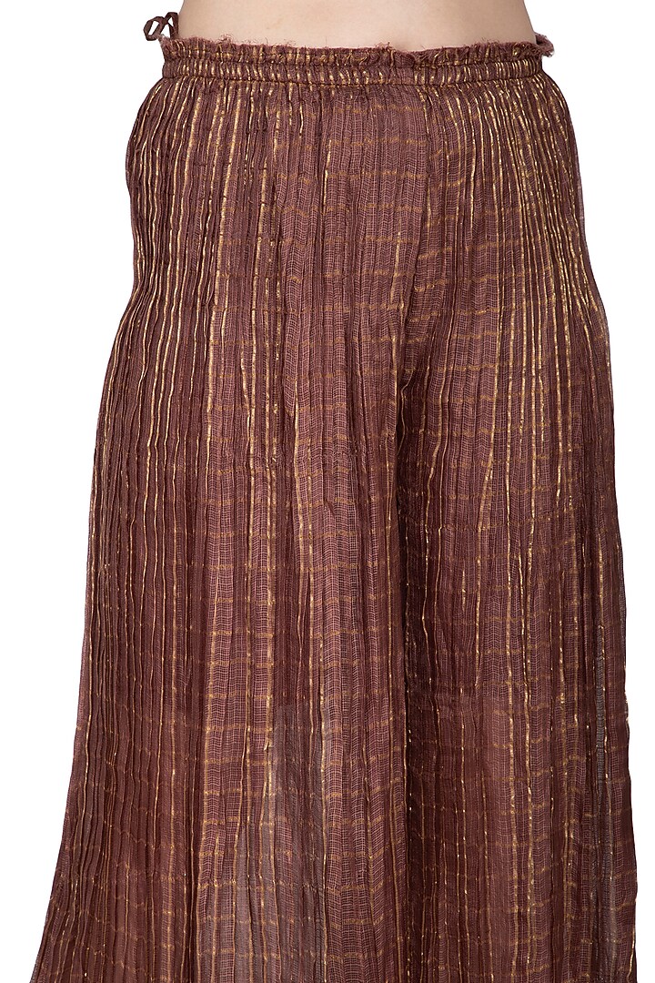 Chocolate Brown Striped Pleated Pants by Urvashi Kaur at Pernia's Pop Up Shop