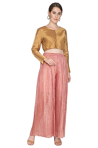 Pink Striped Pleated Palazzo Pants by Urvashi Kaur