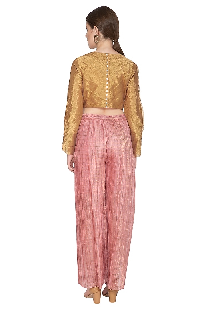 Pink Striped Pleated Palazzo Pants by Urvashi Kaur at Pernia's Pop Up Shop