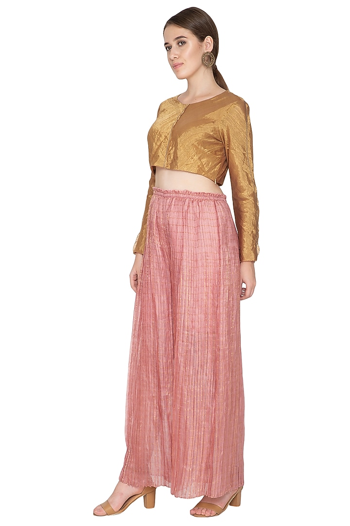 Pink Striped Pleated Palazzo Pants by Urvashi Kaur at Pernia's Pop Up Shop