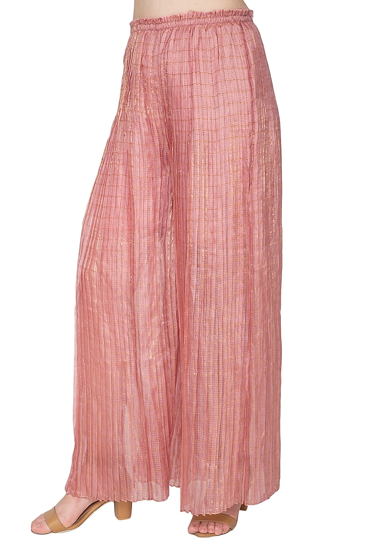 Pink Striped Pleated Palazzo Pants by Urvashi Kaur at Pernia's Pop Up Shop