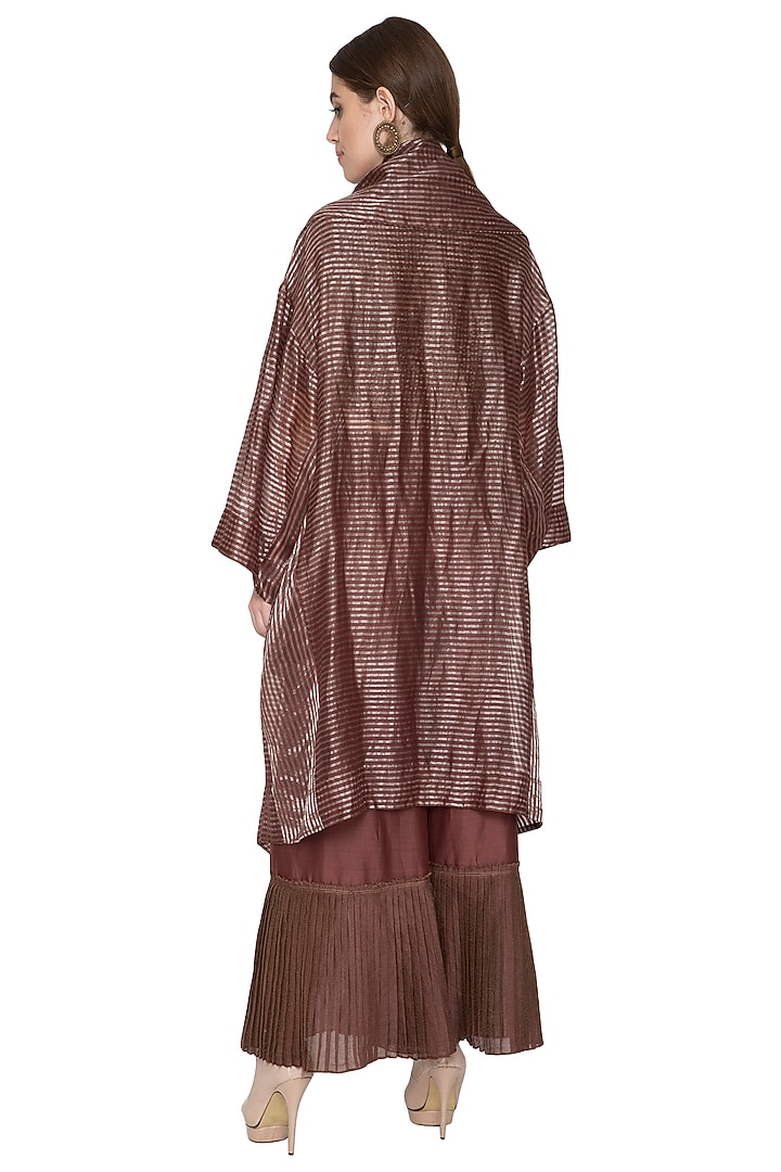 Chocolate Brown Zari Embellished Shrug Jacket by Urvashi Kaur at Pernia's Pop Up Shop