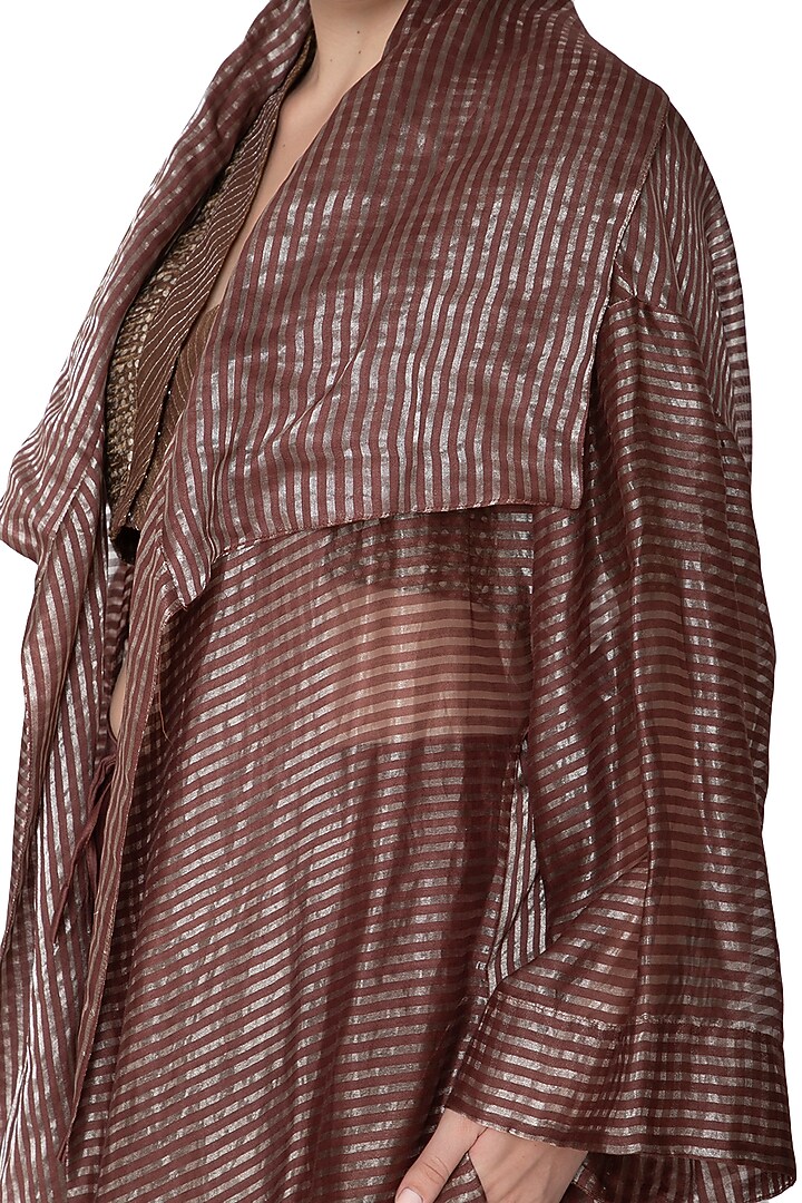 Chocolate Brown Zari Embellished Shrug Jacket by Urvashi Kaur at Pernia's Pop Up Shop