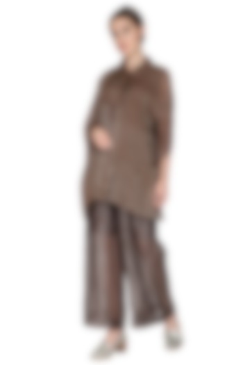 Brown Zari Embellished Palazzo Pants by Urvashi Kaur at Pernia's Pop Up Shop