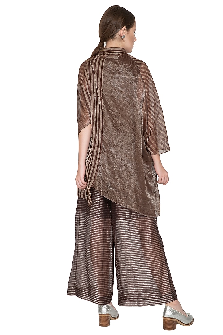 Brown Zari Embellished Palazzo Pants by Urvashi Kaur at Pernia's Pop Up Shop