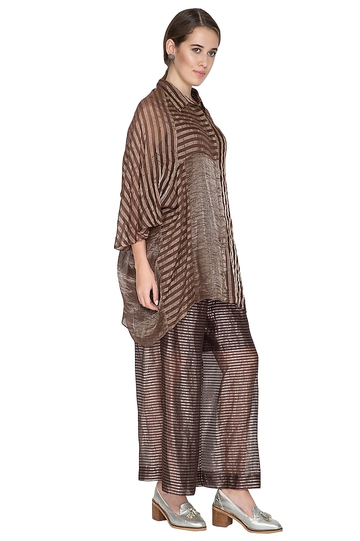 Brown Zari Embellished Palazzo Pants by Urvashi Kaur at Pernia's Pop Up Shop