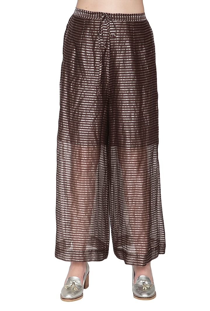 Brown Zari Embellished Palazzo Pants by Urvashi Kaur at Pernia's Pop Up Shop