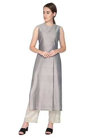 Silver Embellished Woven Pants by Urvashi Kaur