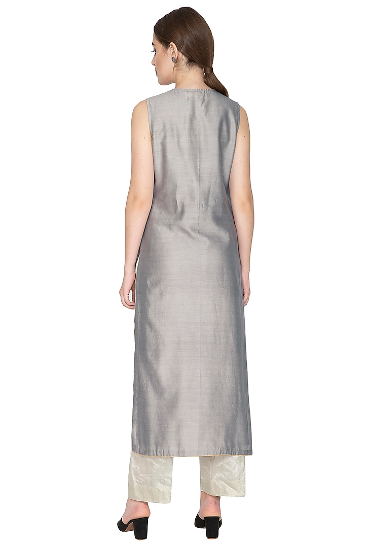 Silver Embellished Woven Pants by Urvashi Kaur at Pernia's Pop Up Shop
