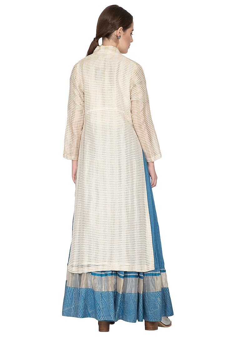 Ecru Tissue Zari Embellished Jacket by Urvashi Kaur at Pernia's Pop Up Shop