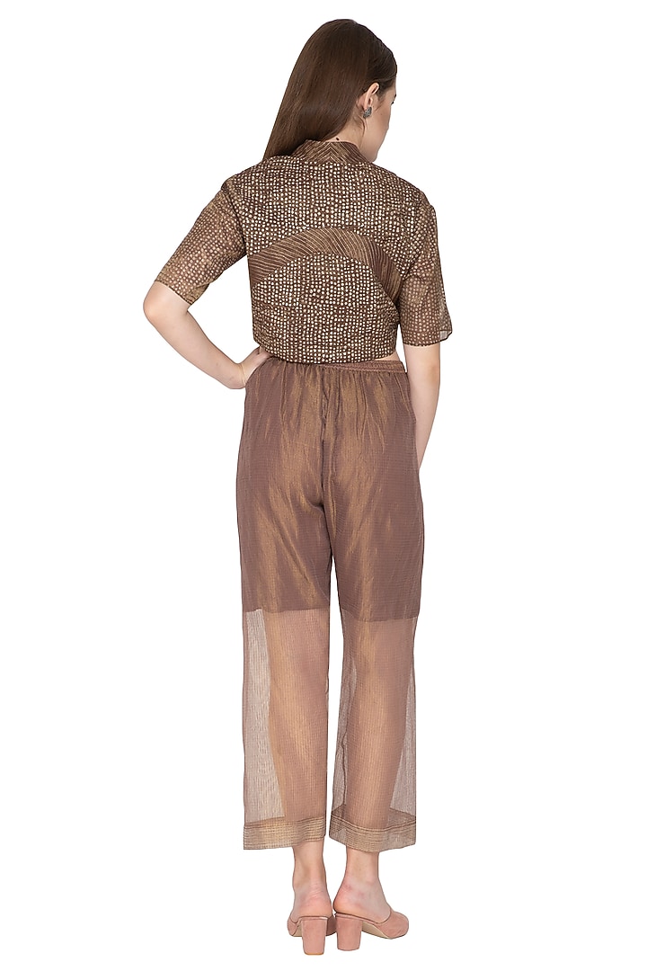Chocolate Brown Zari Palazzo Pants by Urvashi Kaur at Pernia's Pop Up Shop