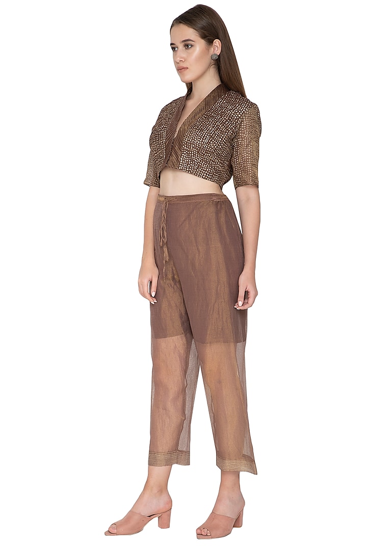 Chocolate Brown Zari Palazzo Pants by Urvashi Kaur at Pernia's Pop Up Shop