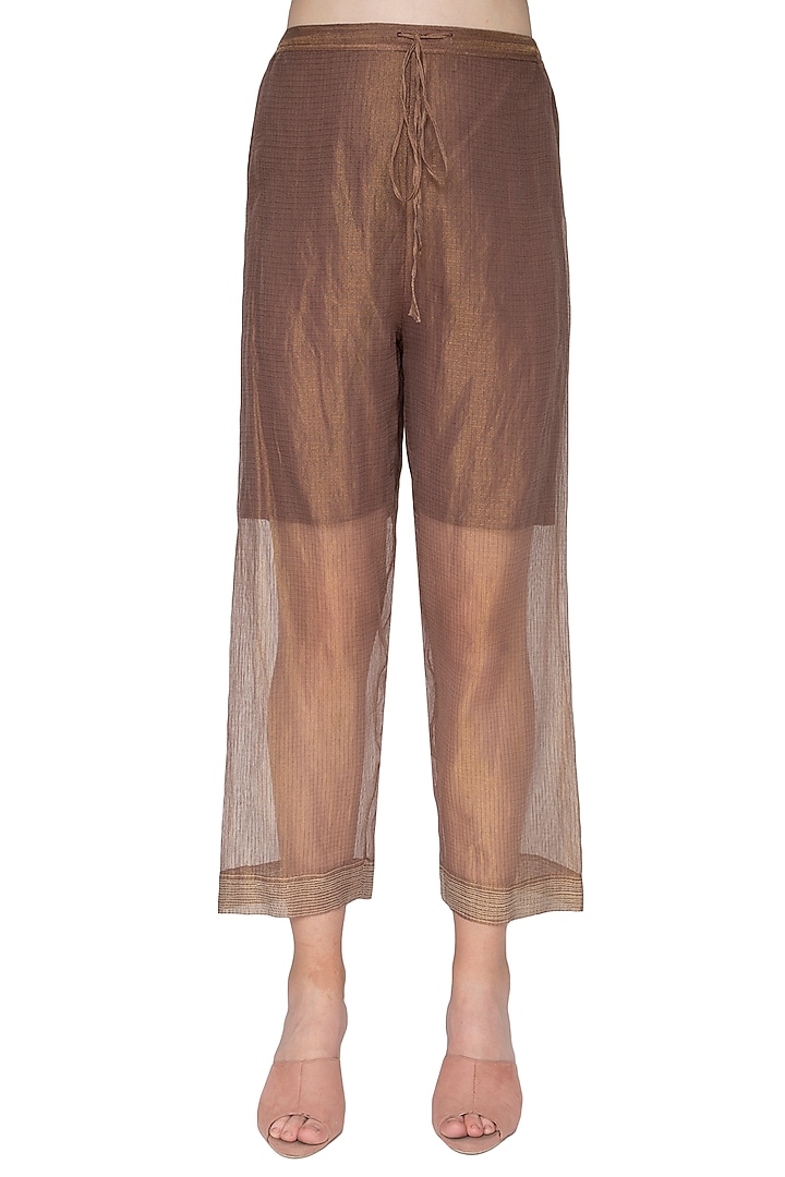 Chocolate Brown Zari Palazzo Pants by Urvashi Kaur at Pernia's Pop Up Shop