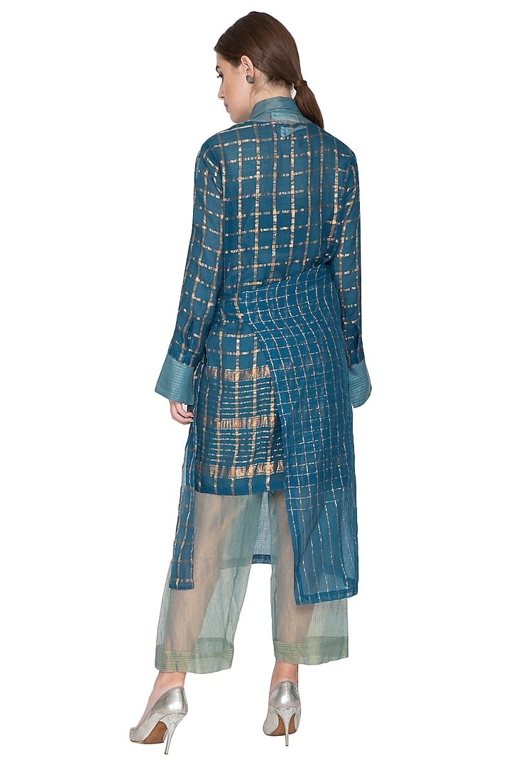 Blue Checkered Overlay Jacket by Urvashi Kaur at Pernia's Pop Up Shop