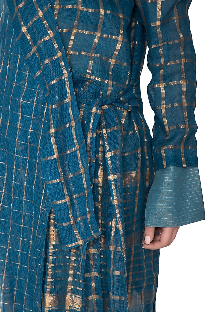 Blue Checkered Overlay Jacket by Urvashi Kaur at Pernia's Pop Up Shop