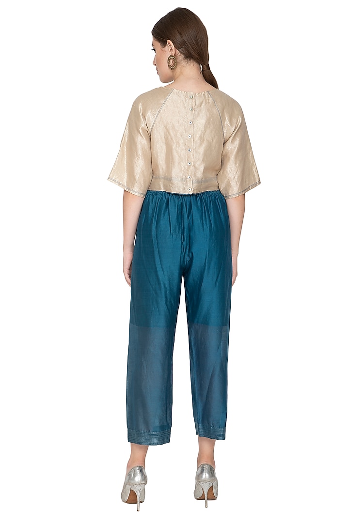 Blue Chanderi Silk Woven Pants by Urvashi Kaur at Pernia's Pop Up Shop