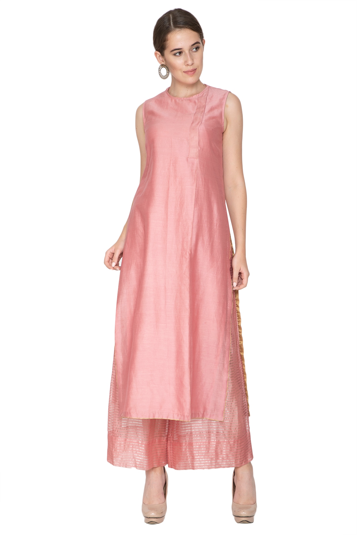 Classy Grey Cotton Silk Kurta with Sequence Hand Embroidery with Pink –  Sujatra