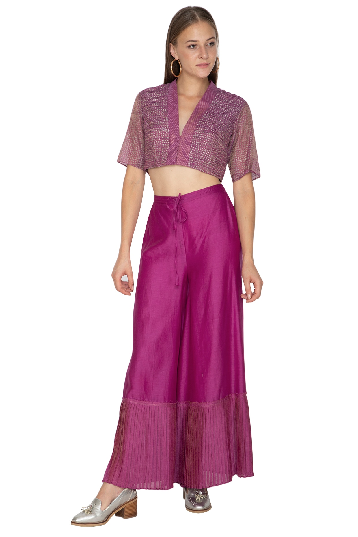 Sienna Belted Palazzo Pants - Fuchsia Print