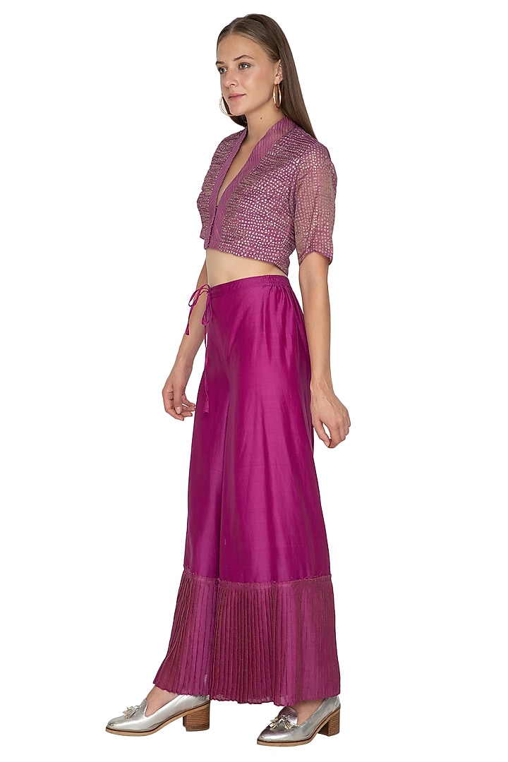 Fuchsia Pleated Palazzo Pants by Urvashi Kaur at Pernia's Pop Up Shop