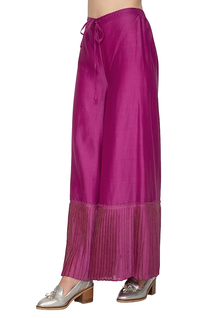 Fuchsia Pleated Palazzo Pants by Urvashi Kaur at Pernia's Pop Up Shop