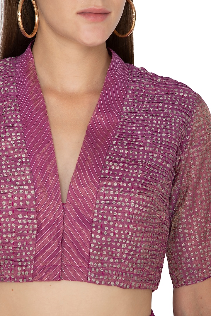 Fuchsia Kota Silk Woven Blouse by Urvashi Kaur at Pernia's Pop Up Shop