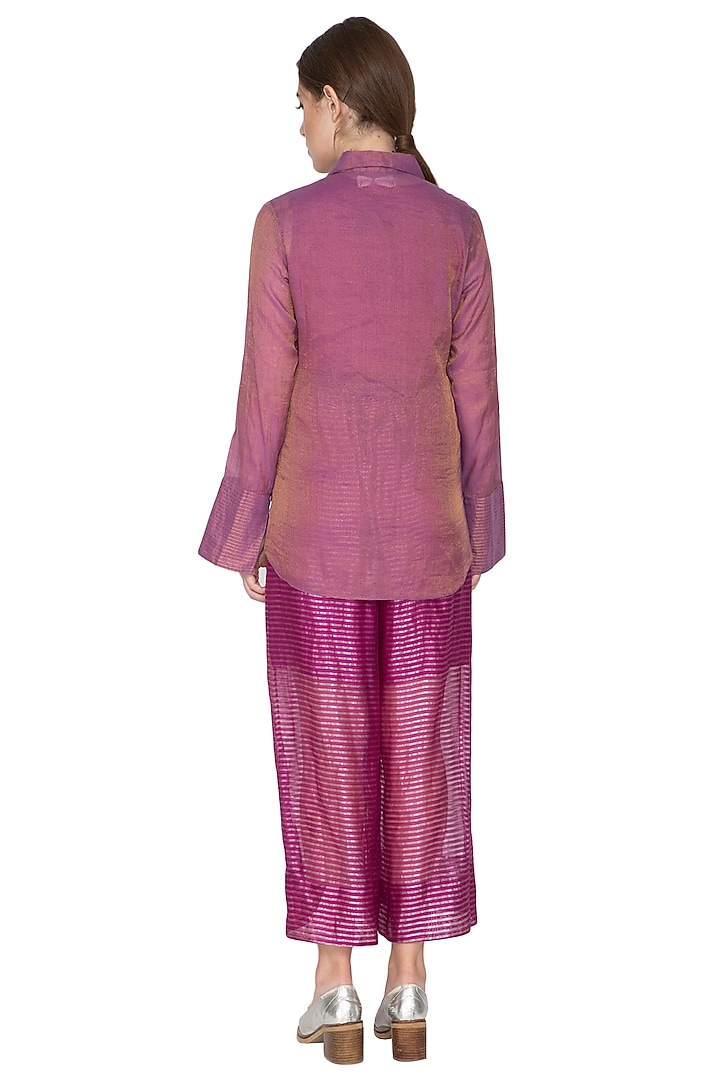 Fuchsia Tissue Silk Collared Shirt by Urvashi Kaur at Pernia's Pop Up Shop