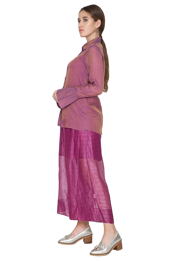 Fuchsia Tissue Silk Collared Shirt by Urvashi Kaur at Pernia's Pop Up Shop