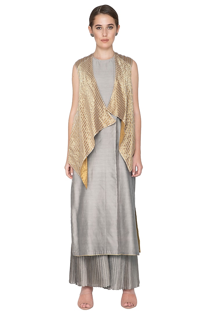 Greyish Gold Reversible Jacket by Urvashi Kaur