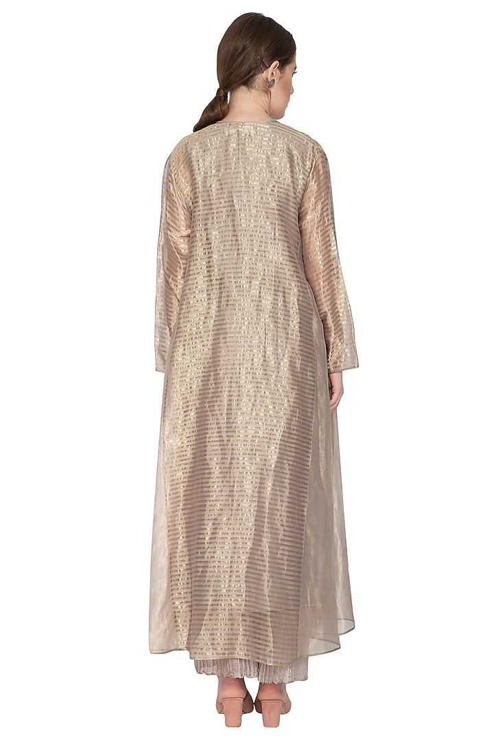 Grey Stripe Zari Tissue Silk Shrug by Urvashi Kaur at Pernia's Pop Up Shop