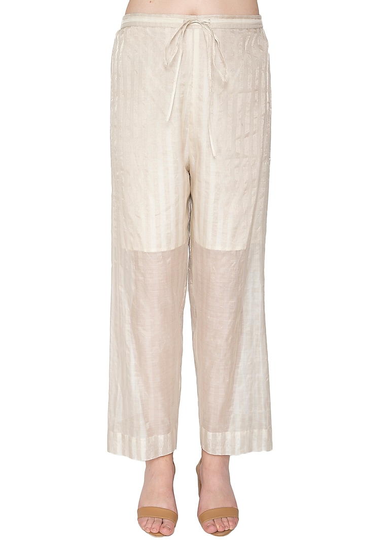 Grey Stripe Tissue Silk Pants by Urvashi Kaur at Pernia's Pop Up Shop